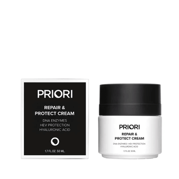 PRIORI DNA Repair & Protect Cream packaging and jar designed for intense hydration and environmental defense