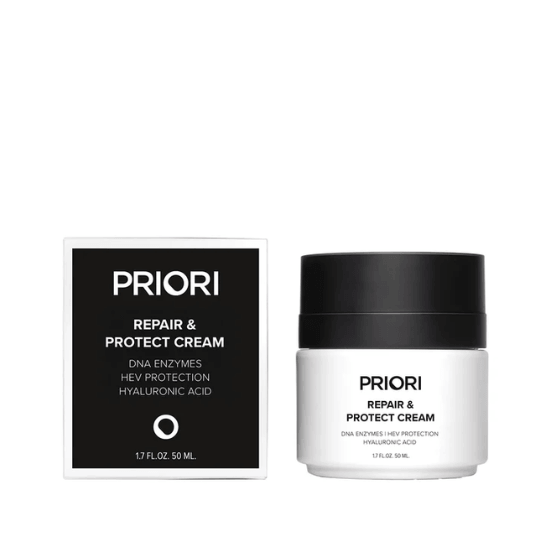 PRIORI DNA Repair & Protect Cream packaging and jar designed for intense hydration and environmental defense