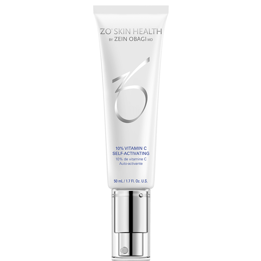 ZO Skin Health 10% Vitamin C Self-Activating Serum in sleek packaging for brightening and skin tone evening.