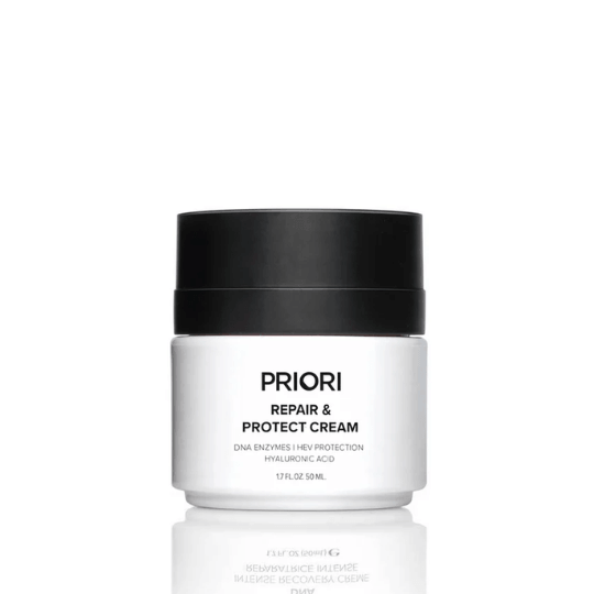 PRIORI DNA Repair & Protect Cream jar, rich moisturizer for blue light defense and intense hydration.