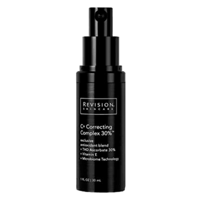 Revision Skincare C+ Correcting Complex 30% serum in black bottle with pump, enriched with Vitamin C.