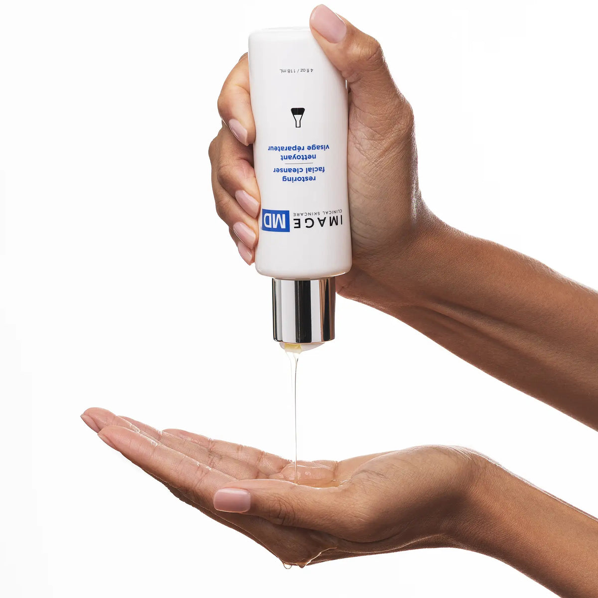 IMAGE Skincare MD Restoring Facial Cleanser dispensed into the palm