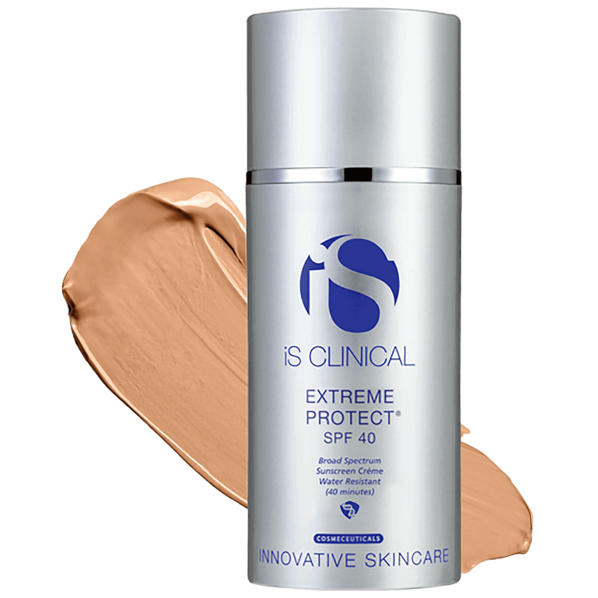 iS Clinical Extreme Protect SPF 40 mineral sunscreen with cream swatch, water-resistant formula for UV protection.