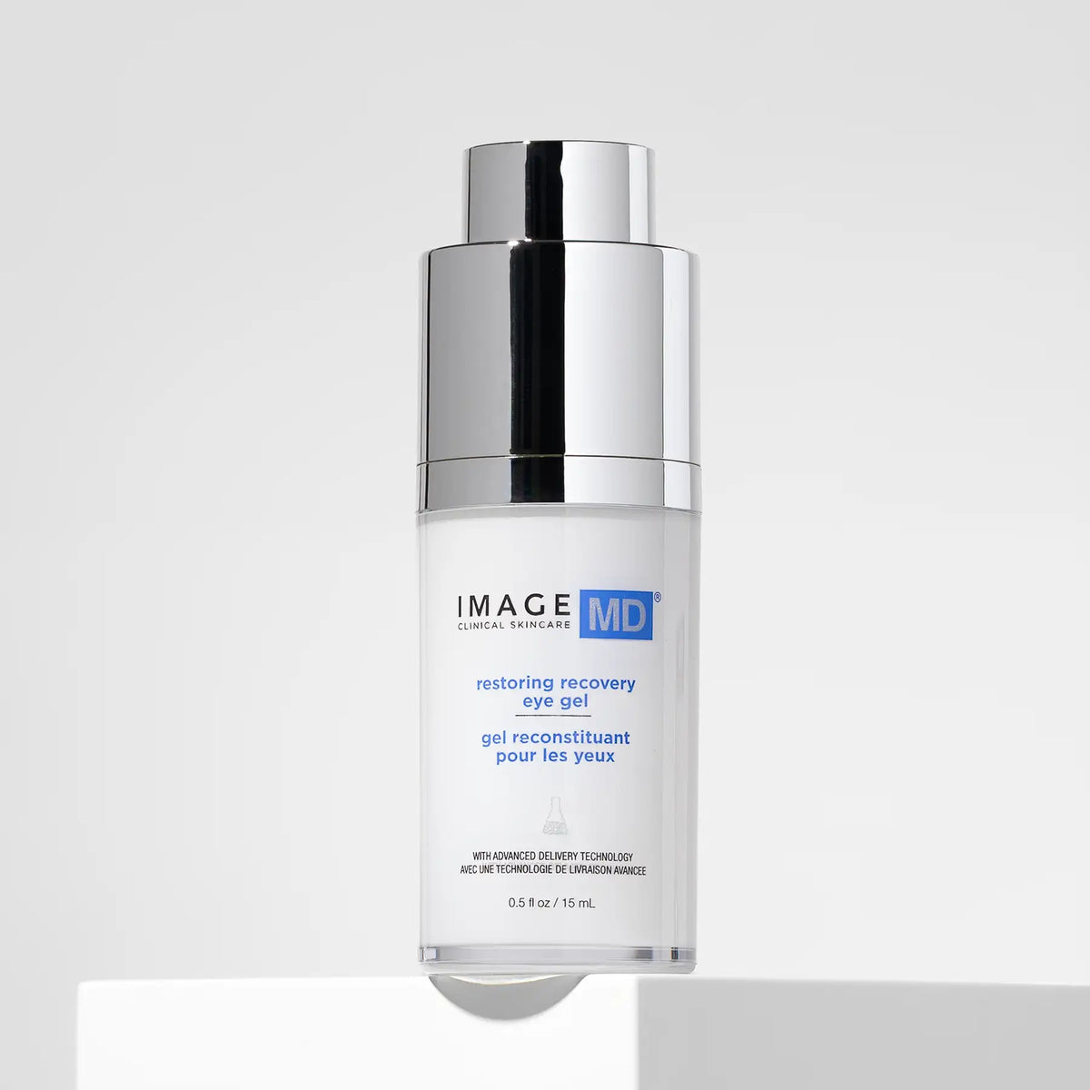 IMAGE Skincare MD Restoring Eye Recovery Gel bottle on a plinth