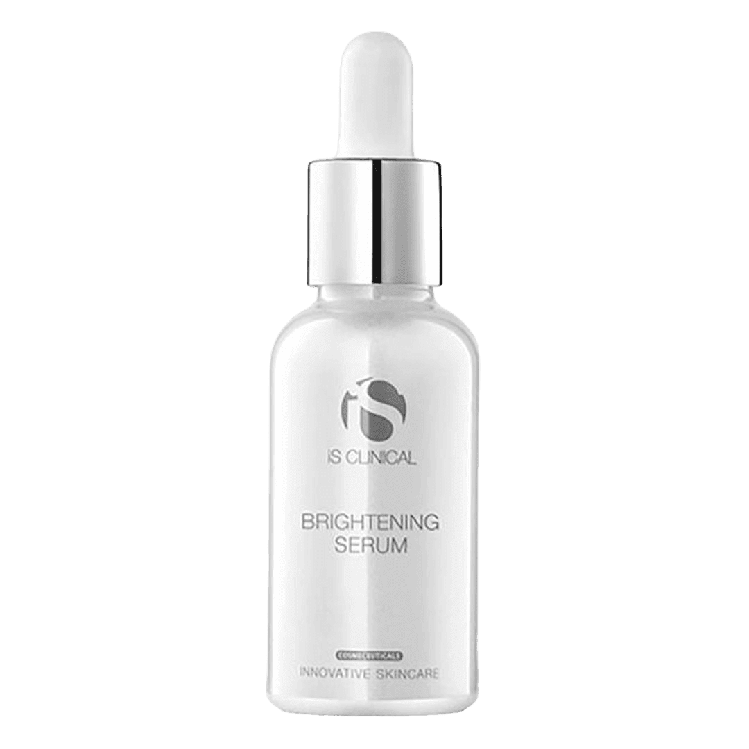iS Clinical Brightening Serum in a clear dropper bottle for reducing hyperpigmentation and evening skin tone.