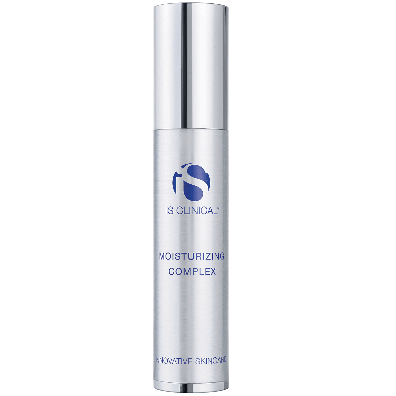 iS Clinical Moisturizing Complex hydrating moisturiser bottle with silver metallic design