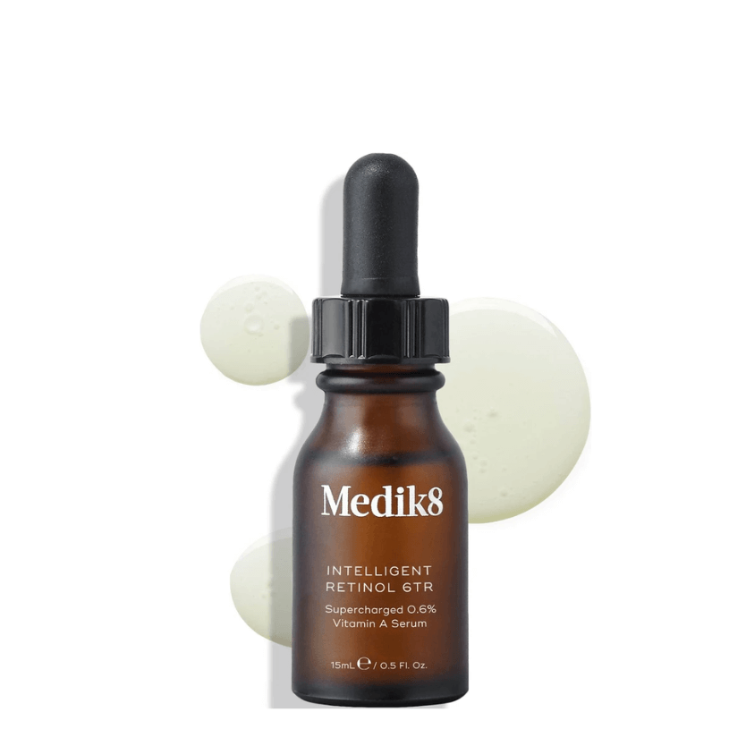 Medik8™ Intelligent Retinol 6TR serum with dropper, supercharged 0.6% Vitamin A for smooth skin.