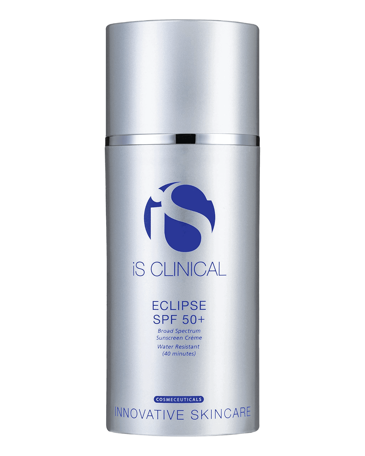 iS Clinical Eclipse SPF 50+ mineral sunscreen bottle with broad-spectrum protection and water-resistant formula.