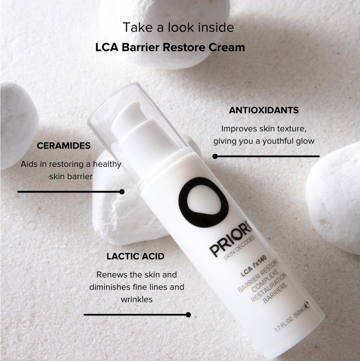 PRIORI LCA Barrier Repair Cream key ingredients: 2% LCA Complex, ceramides and fatty acids