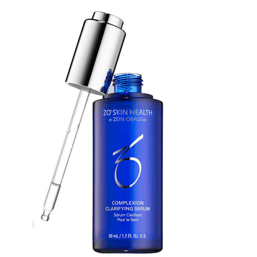 ZO Health Complexion Clarifying Serum bottle with dropper, designed for reducing surface oil and improving skin clarity.