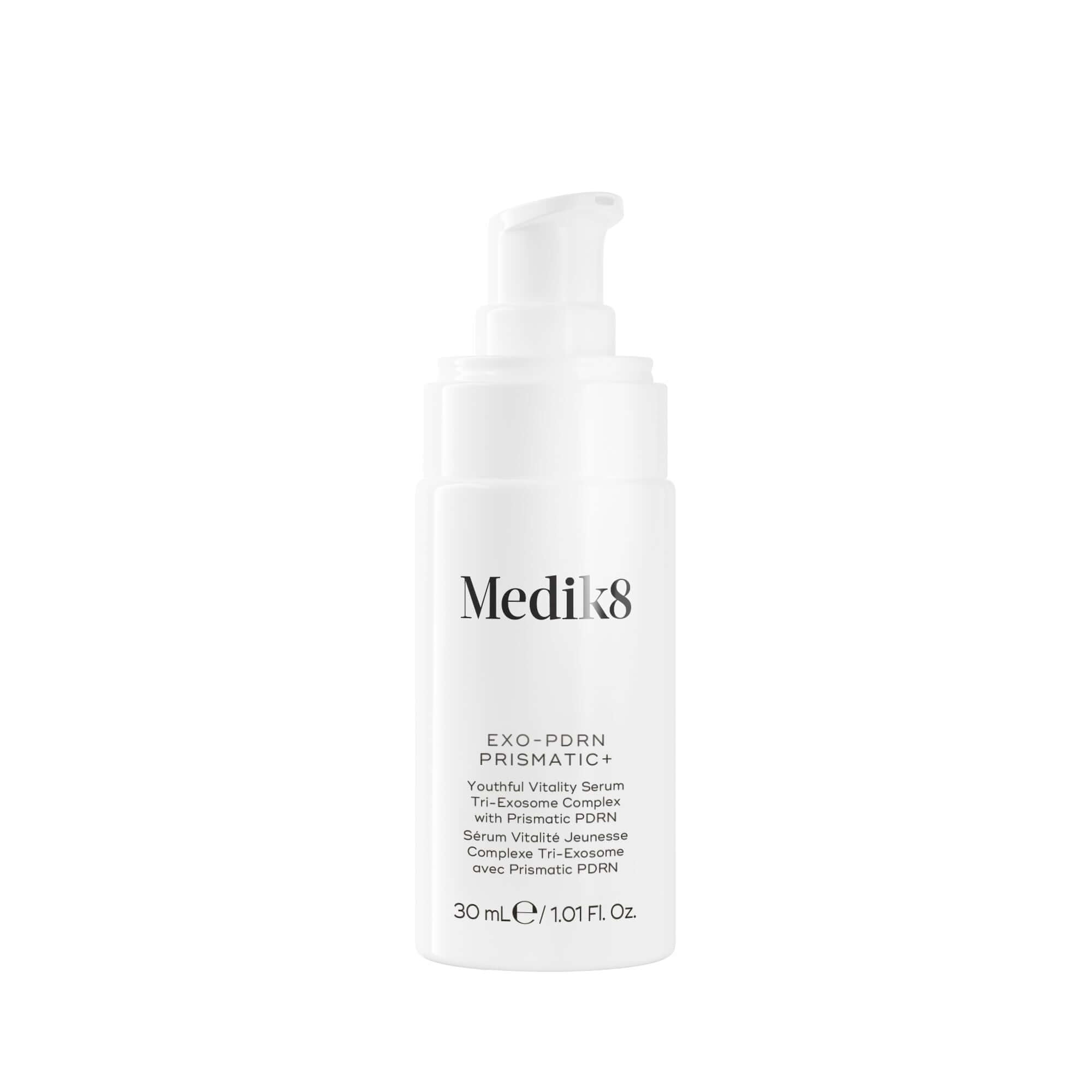 Medik8 Exo-PDRN Prismatic+ vegan serum with 151 billion exosomes for skin rejuvenation.