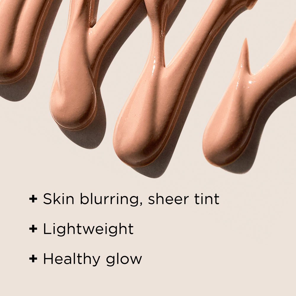 IMAGE Skincare DAILY PREVENTION Pure Mineral Tinted Moisturiser SPF 30 tint swatches showing skin-blurring sheer tint, lightweight feel and healthy glow