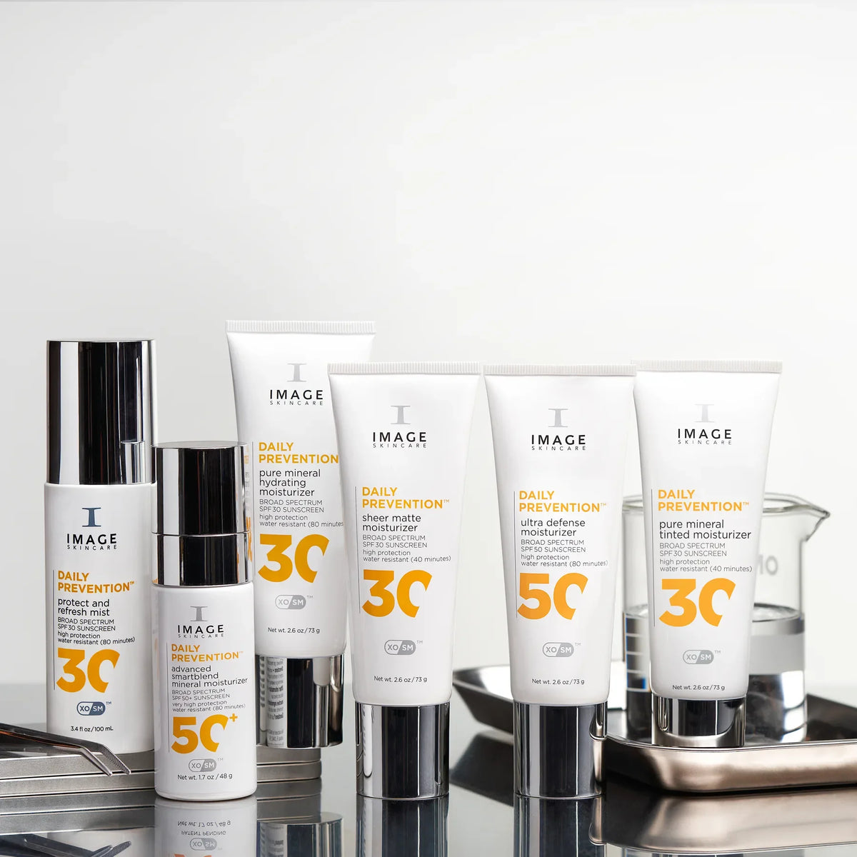 IMAGE Skincare DAILY PREVENTION Pure Mineral Hydrating Moisturiser SPF 30 DAILY PREVENTION collection lined up together