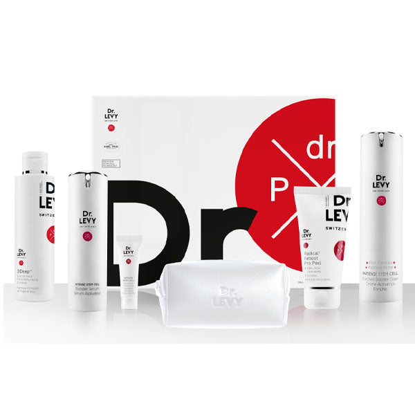 Dr LEVY Age-Reverse Stem Cell Cure anti-ageing skincare set with travel bag