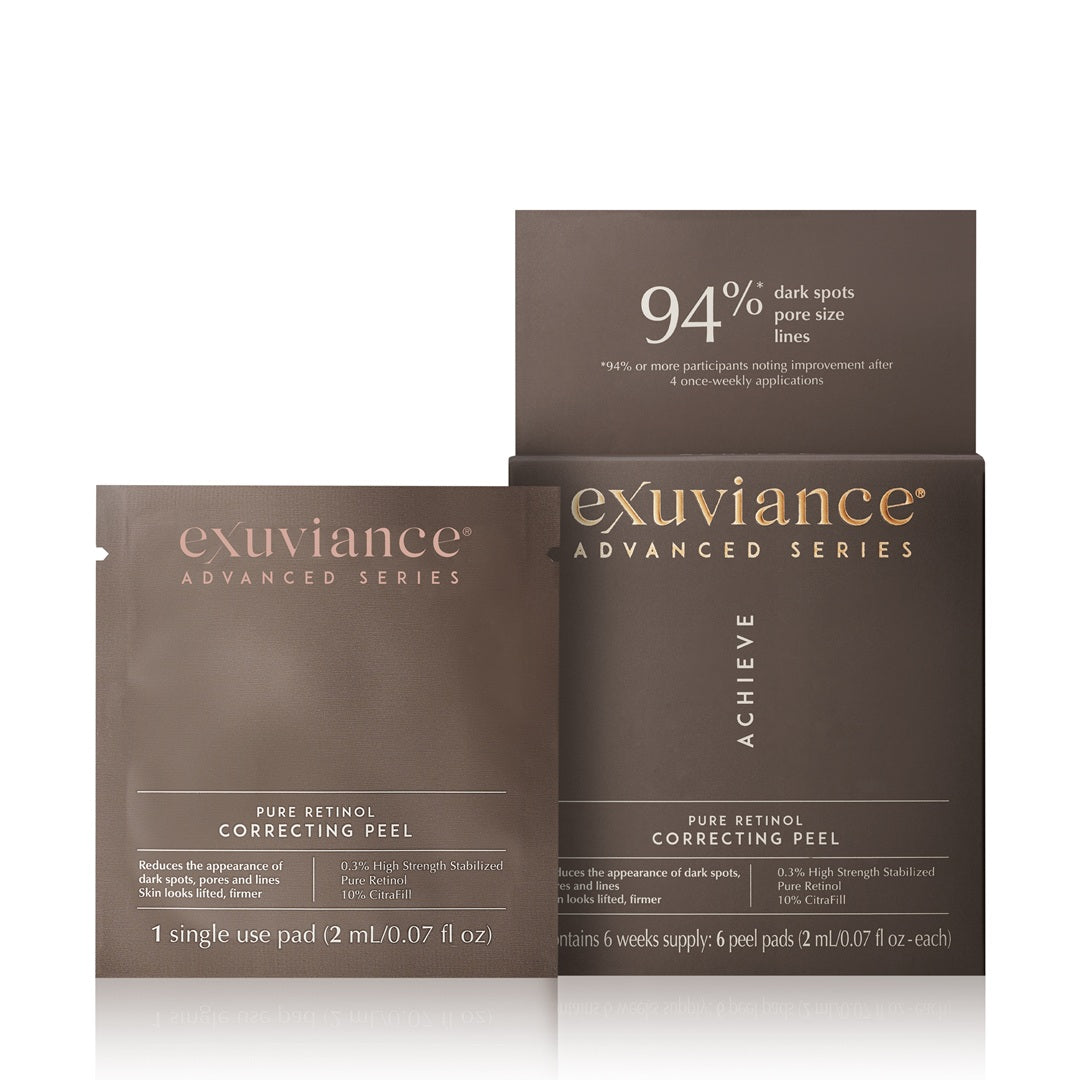 Exuviance Pure Retinol Correcting Peel Pads box of 6 weekly retinol peel pads