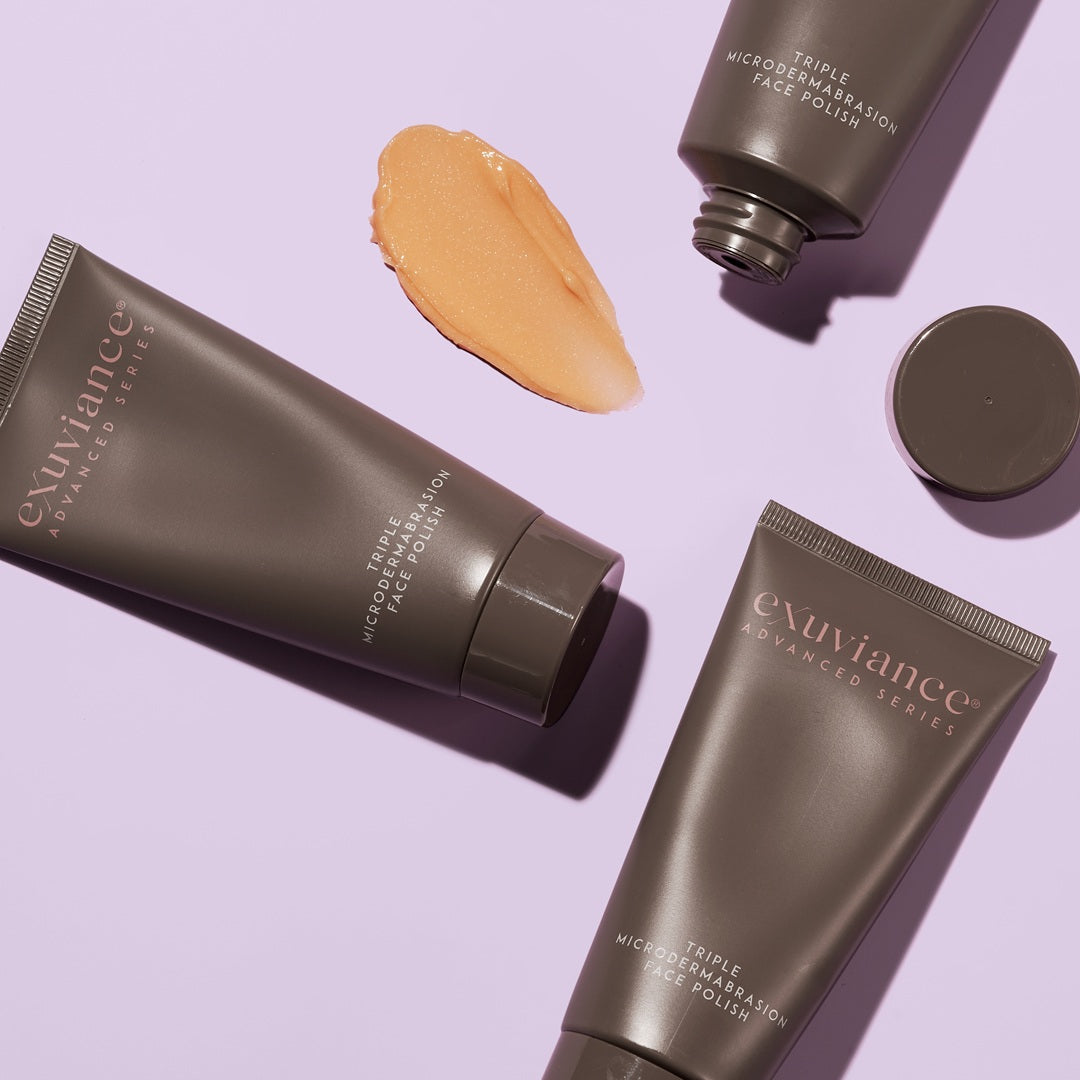 Exuviance Triple Microdermabrasion Face Polish tube and texture