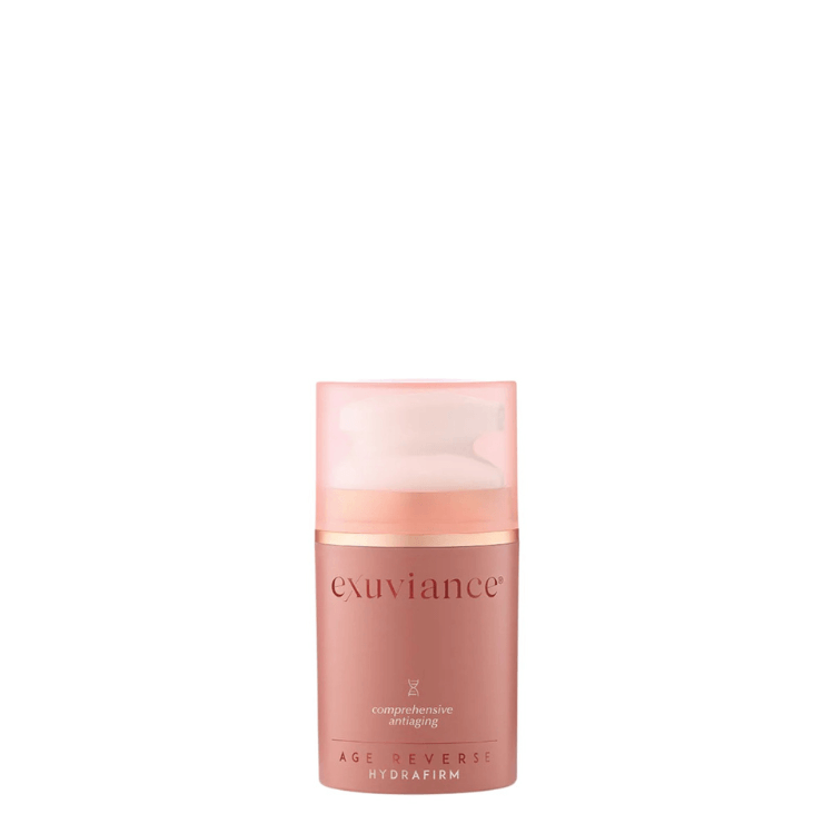 Exuviance® AGE REVERSE HydraFirm 50g moisturizer with Hyaluronic Acid for hydration and anti-aging effects.