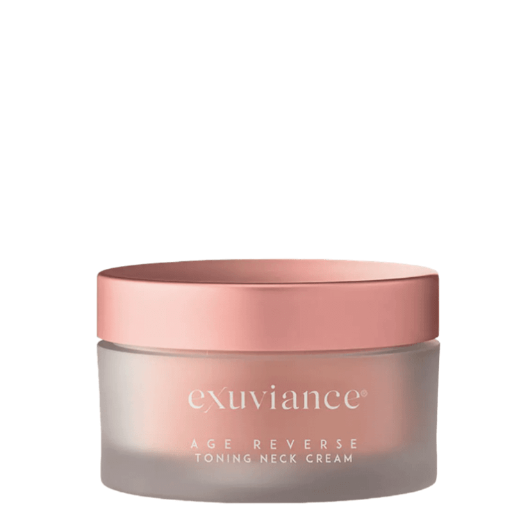 Exuviance® AGE REVERSE Toning Neck Cream in sleek jar for firming and smoothing the neck and décolletage.
