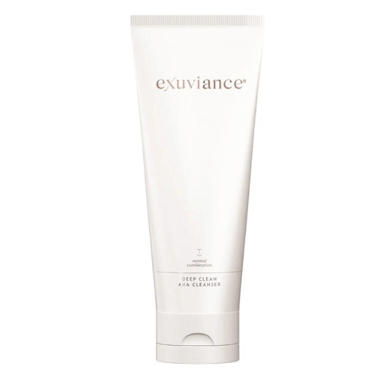 Exuviance® Deep Clean AHA Cleanser tube designed for deep cleansing and makeup removal with Glycolic Acid.
