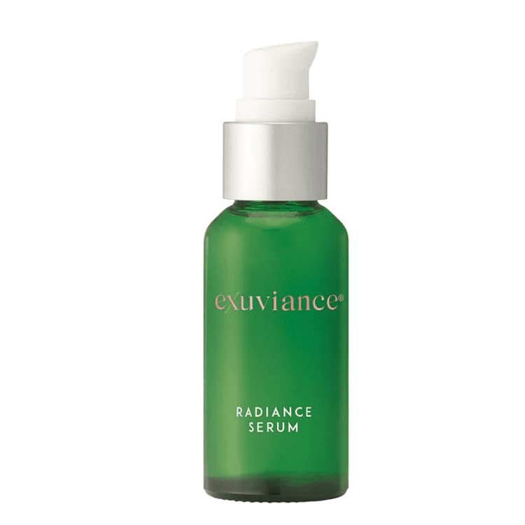 Exuviance® Radiance Serum bottle with pump, 30ml anti-ageing skincare for youthful radiance.