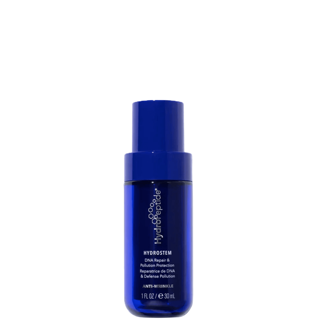 HydroPeptide HydroStem Serum™ in blue bottle for anti-wrinkle and pollution protection.