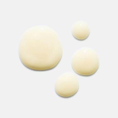 HydroPeptide HydroStem Serum™ texture with four drops showcasing its creamy consistency for vibrant skin.