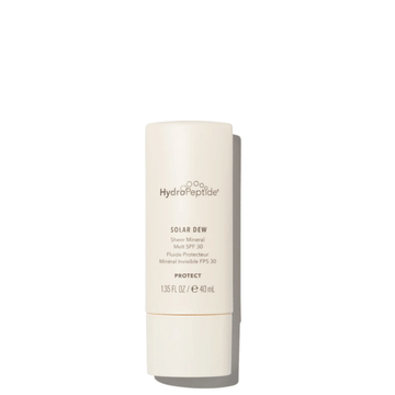 HydroPeptide Solar Dew™ sun serum in a bottle, offering SPF 30 protection without a white cast.