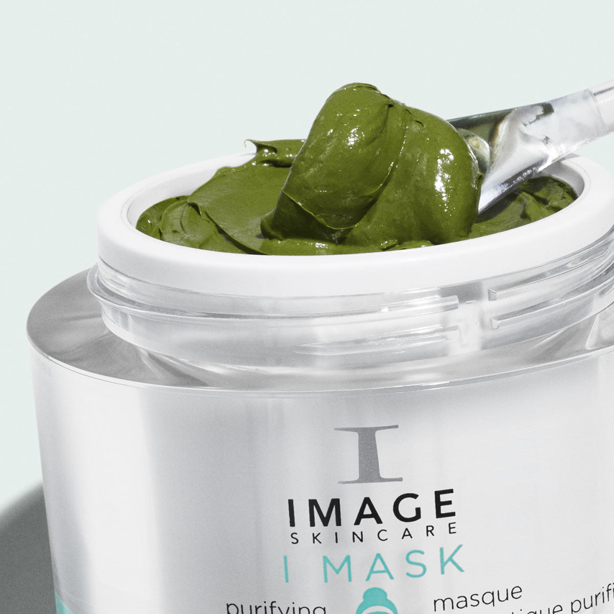 IMAGE Skincare I MASK Purifying Probiotic Mask green clay texture in the open jar