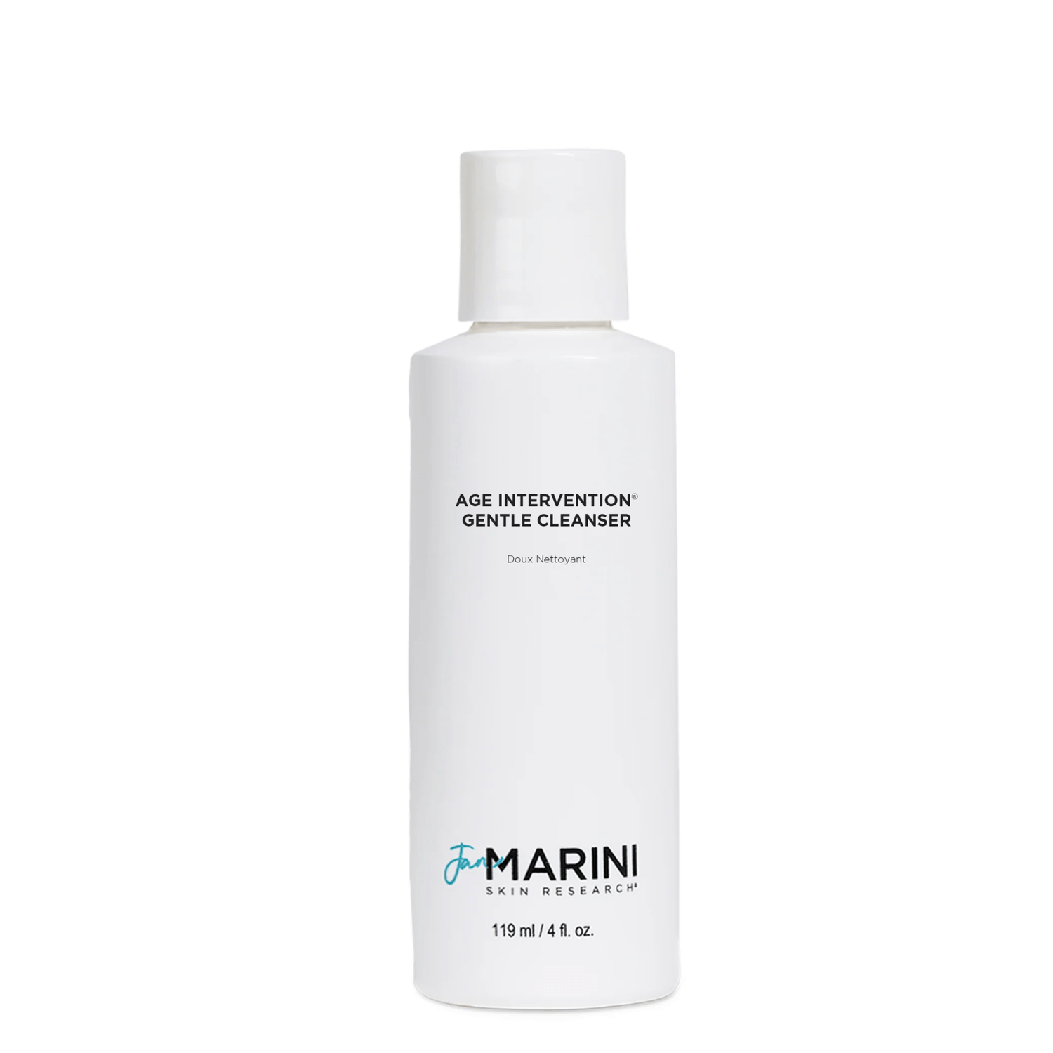 Jan Marini Age Intervention Gentle Cleanser™ bottle for sensitive skin care, gently removes impurities without irritation.