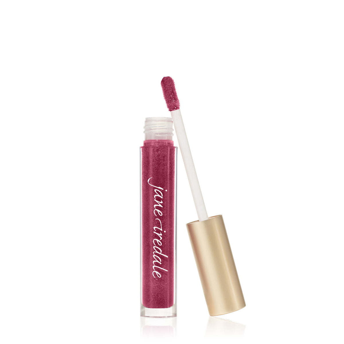 Jane Iredale HydroPure Hyaluronic Lip Gloss in Candied Rose, open tube with applicator