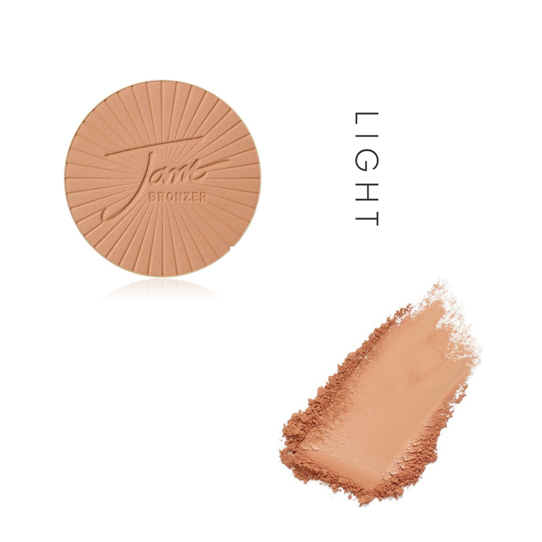 Jane Iredale PureBronze Matte Bronzer Refill in Light, showing the refill and a powder swatch