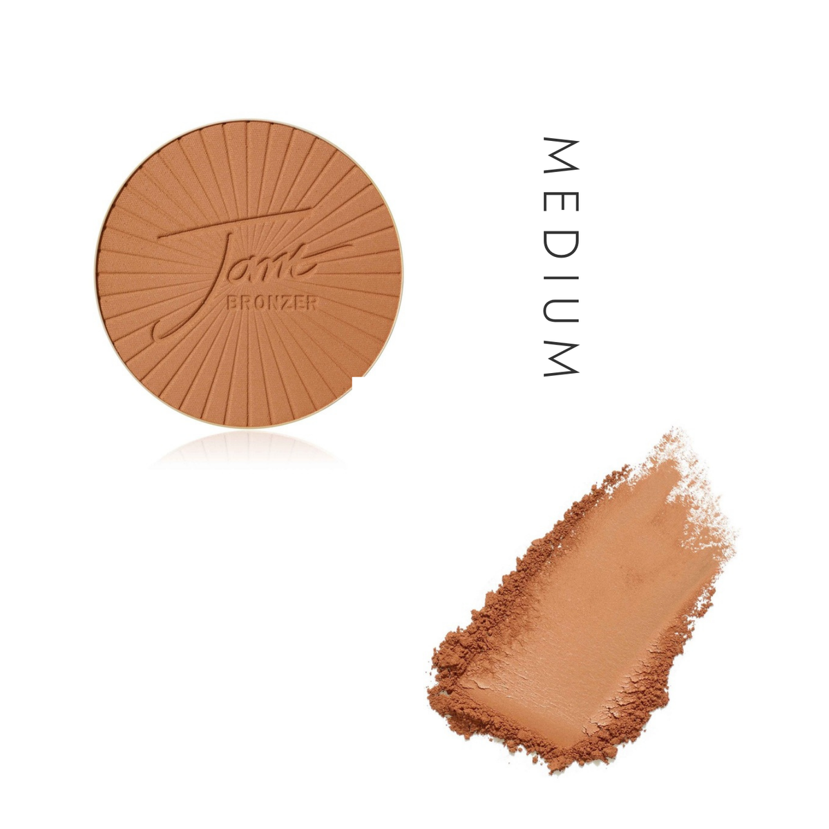 Jane Iredale PureBronze Matte Bronzer Refill in Medium, showing the refill and a powder swatch