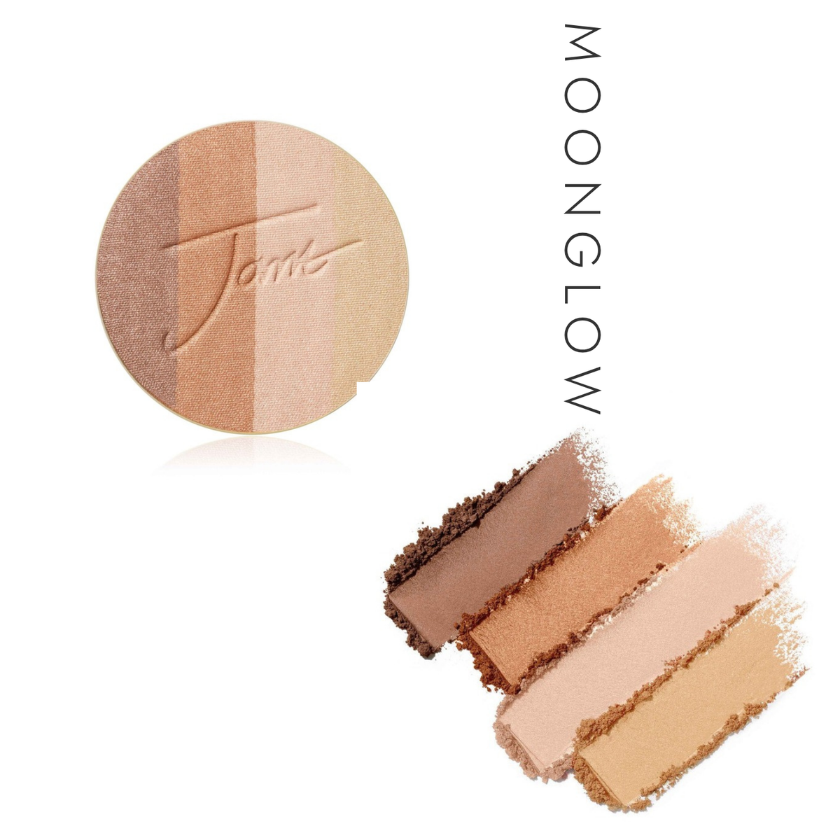 Jane Iredale PureBronze Shimmer Bronzer Refill in Moonglow, showing the refill and a powder swatch
