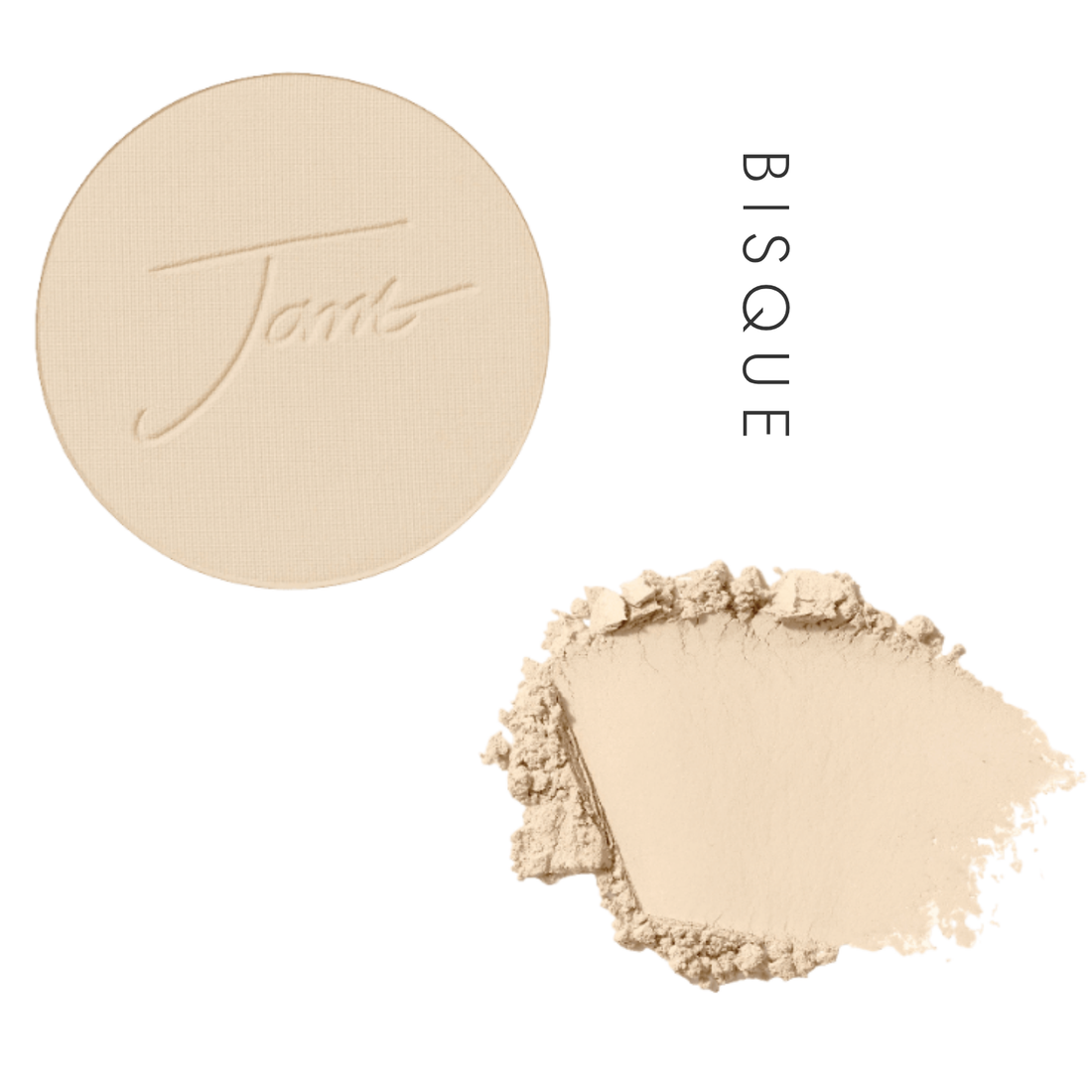 Jane Iredale PurePressed Base Mineral Foundation Refill in Ivory, showing the pressed pan and a powder swatch