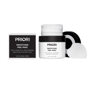 PRIORI Smoothing Peel Pads jar, pad and box