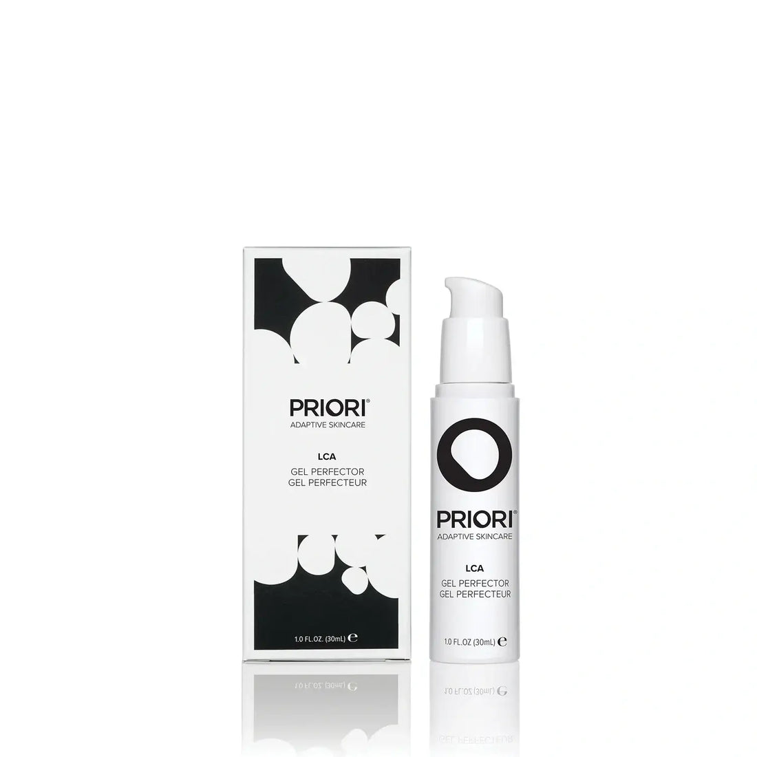 PRIORI LCA fx120 Gel Perfector bottle and packaging with adaptive skincare design.