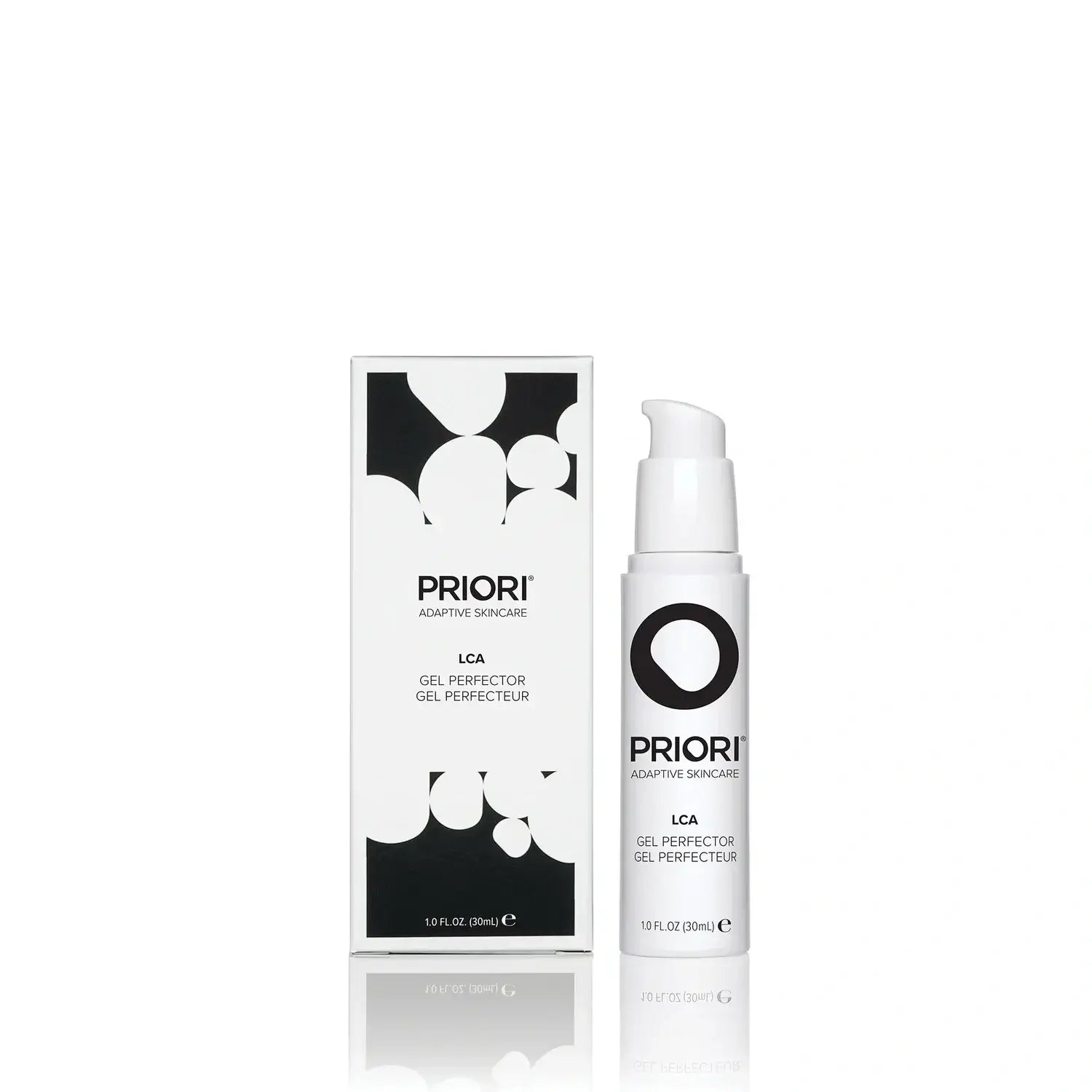 PRIORI LCA fx120 Gel Perfector bottle and packaging with adaptive skincare design.