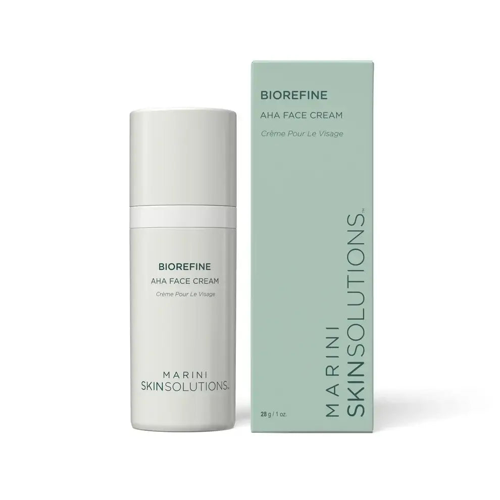 Marini Skin Solutions BioRefine AHA Face Cream product packaging and bottle image showcasing the moisturizer.