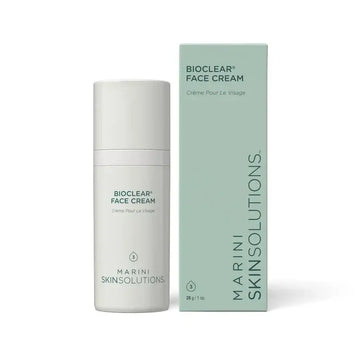 Marini Skin Solutions Bioclear Face Cream packaging and product bottle on display.