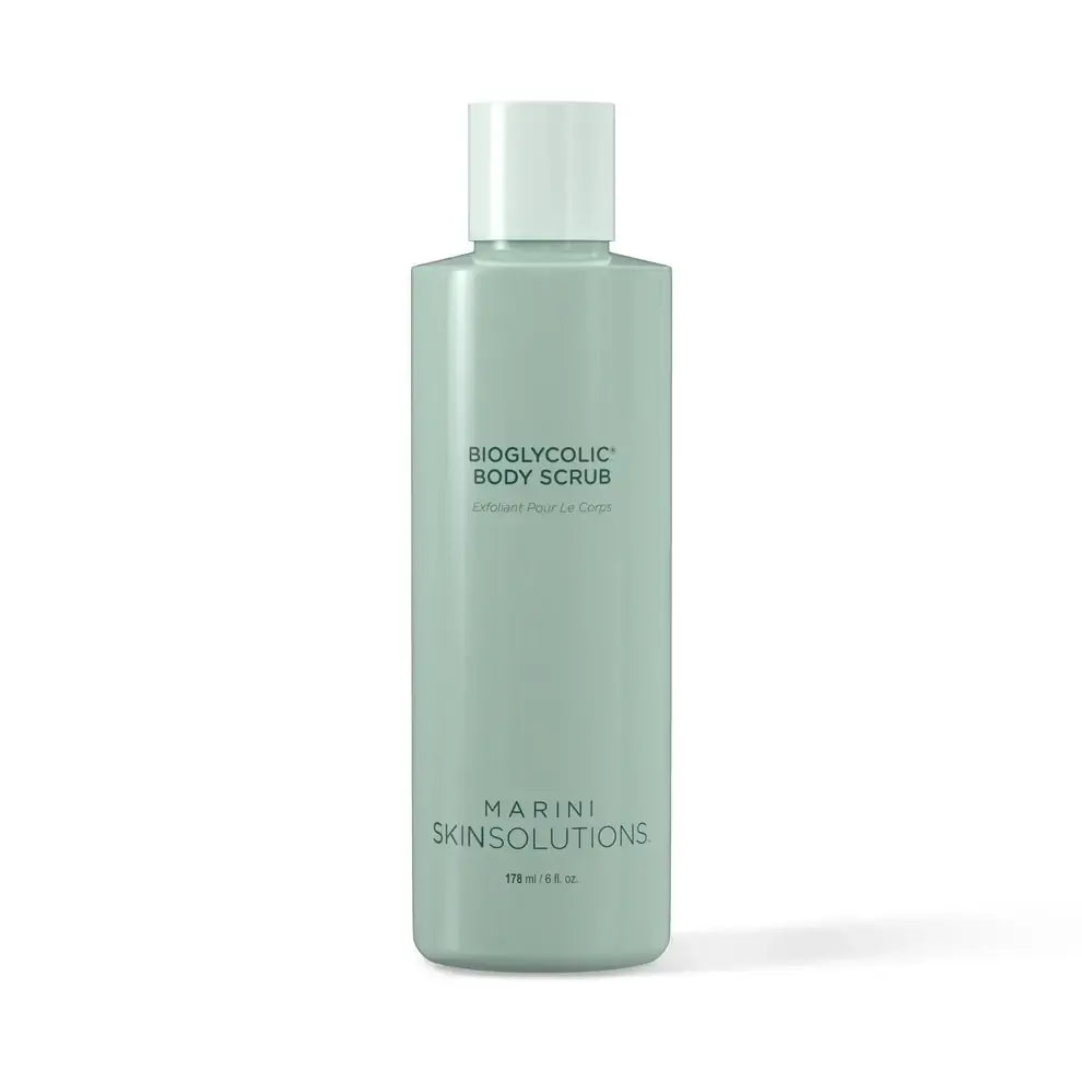 Marini Skin Solutions Bioglycolic Body Scrub 12 oz bottle for smoothing rough and bumpy skin.