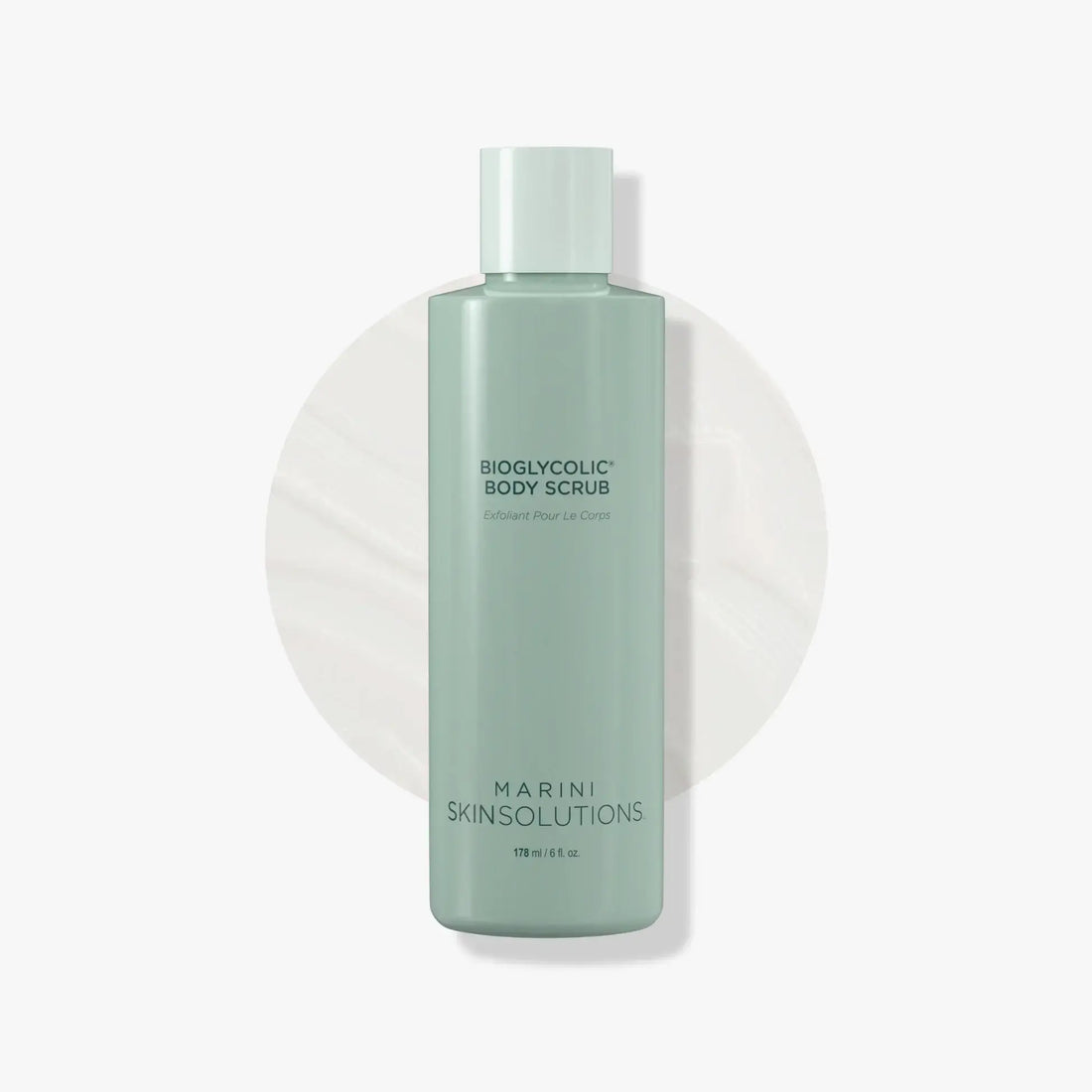 Marini Skin Solutions Bioglycolic Body Scrub 12 oz bottle for smoothing rough and bumpy skin.