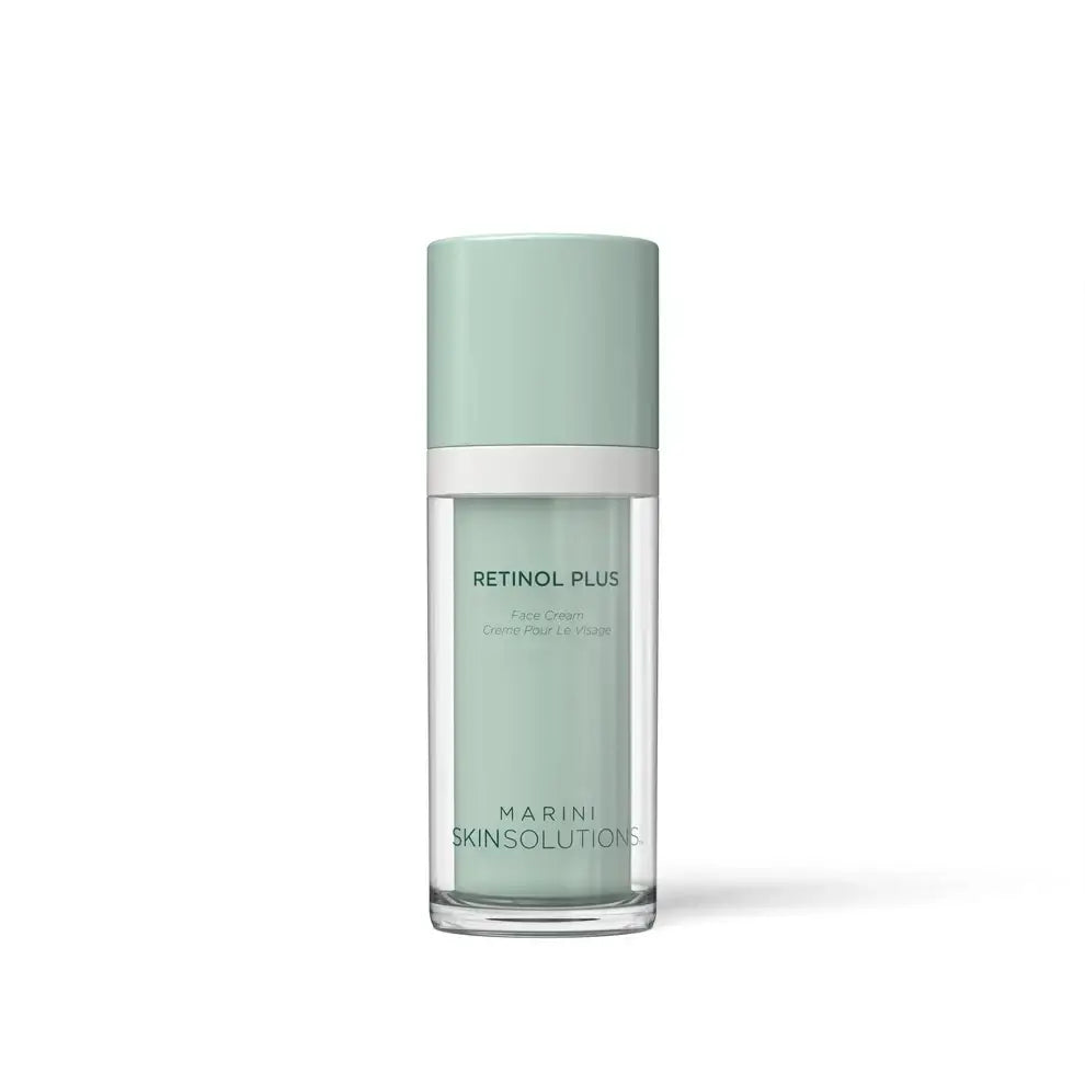 Marini Skin Solutions Retinol Plus face cream bottle and packaging, featuring retinol and peptide formula for smoother skin.