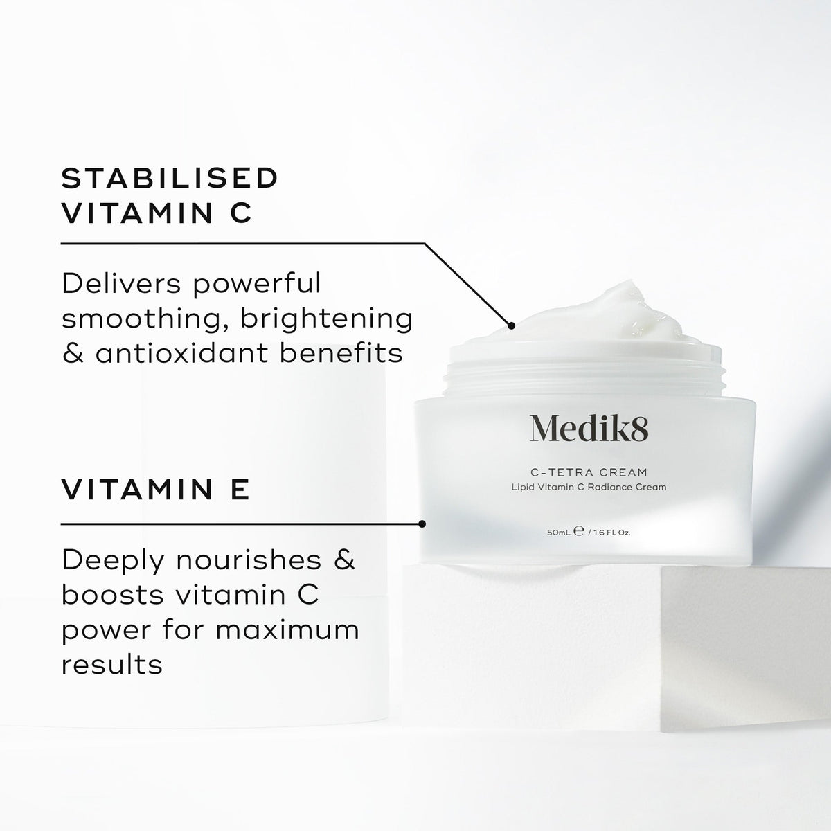 Medik8 C-Tetra Cream Travel Size key ingredients: vitamin C, vitamin E and hyaluronic acid