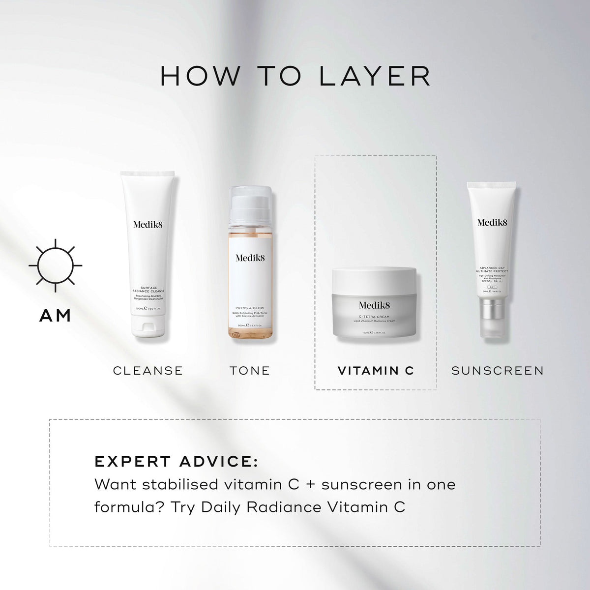 How to layer Medik8 C-Tetra Cream Travel Size in a morning routine