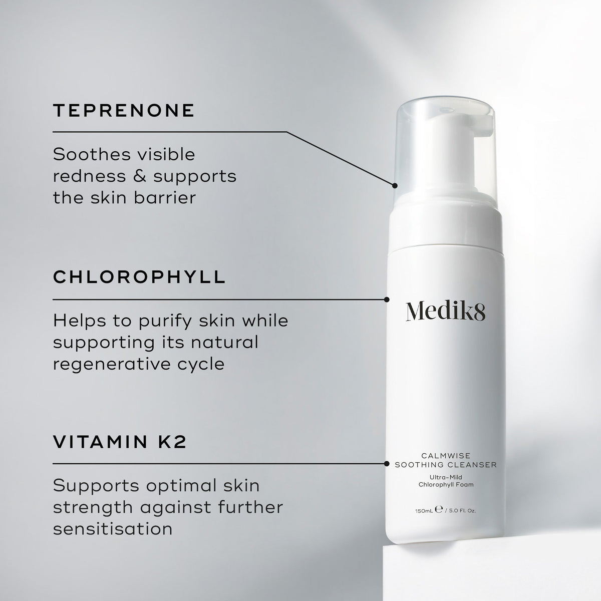 Medik8 Calmwise Soothing Cleanser Travel Size key ingredients teprenone and chlorophyll