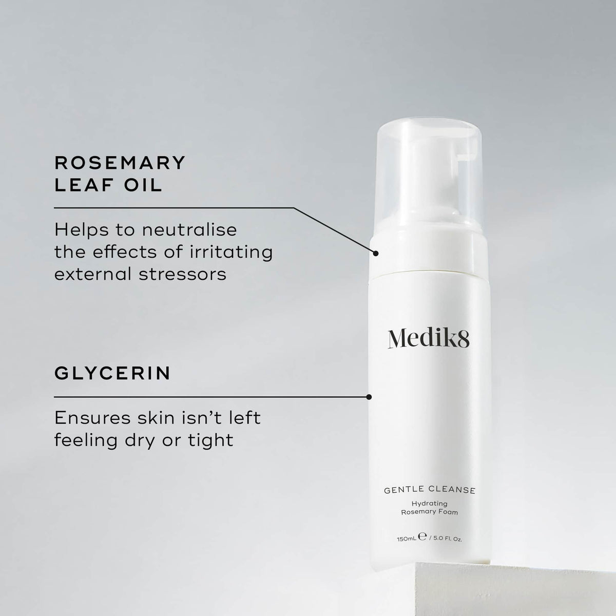 Medik8 Gentle Cleanse Travel Size key ingredients rosemary leaf oil and glycerin