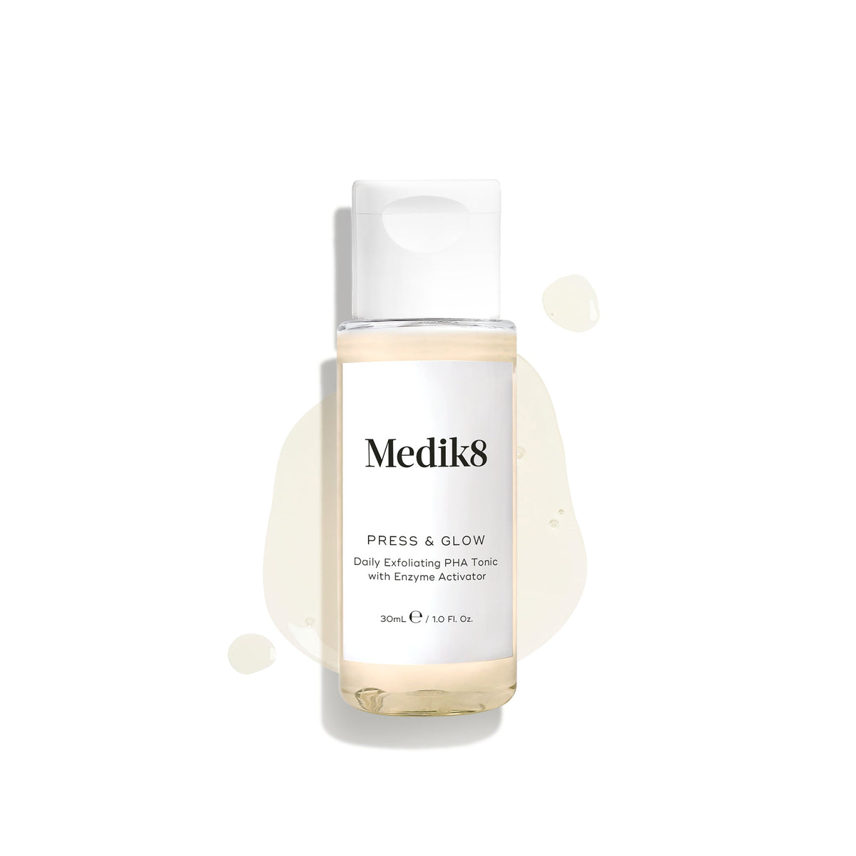 Medik8 Press & Glow Travel Size 30ml bottle and texture