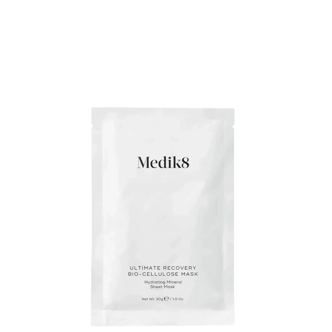 Medik8 Ultimate Recovery Bio-Cellulose Mask™ packaging and sheet mask design for hydrating skincare.