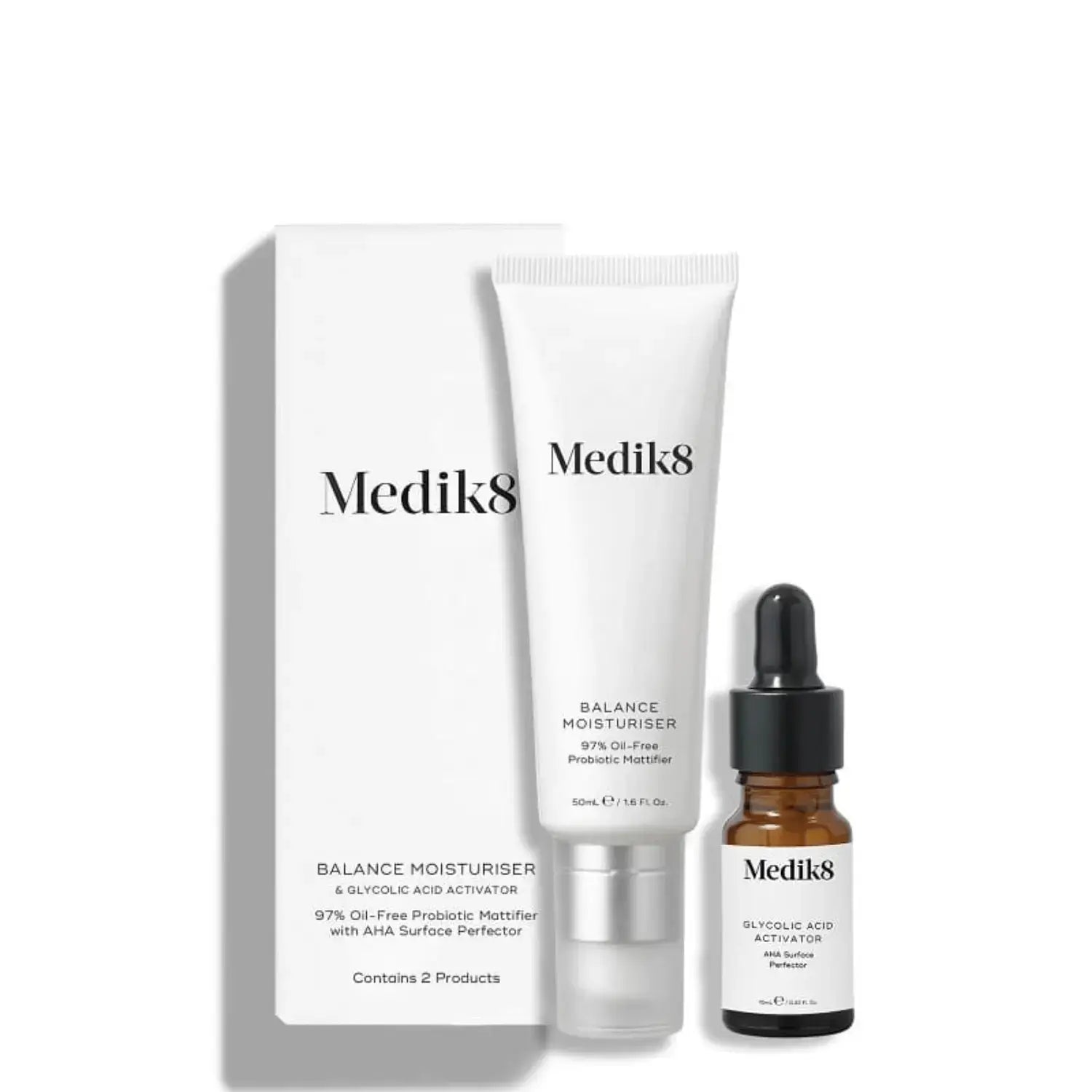 Medik8 Balance Moisturiser™ with Glycolic Acid Activator - 97% oil-free probiotic skincare products.