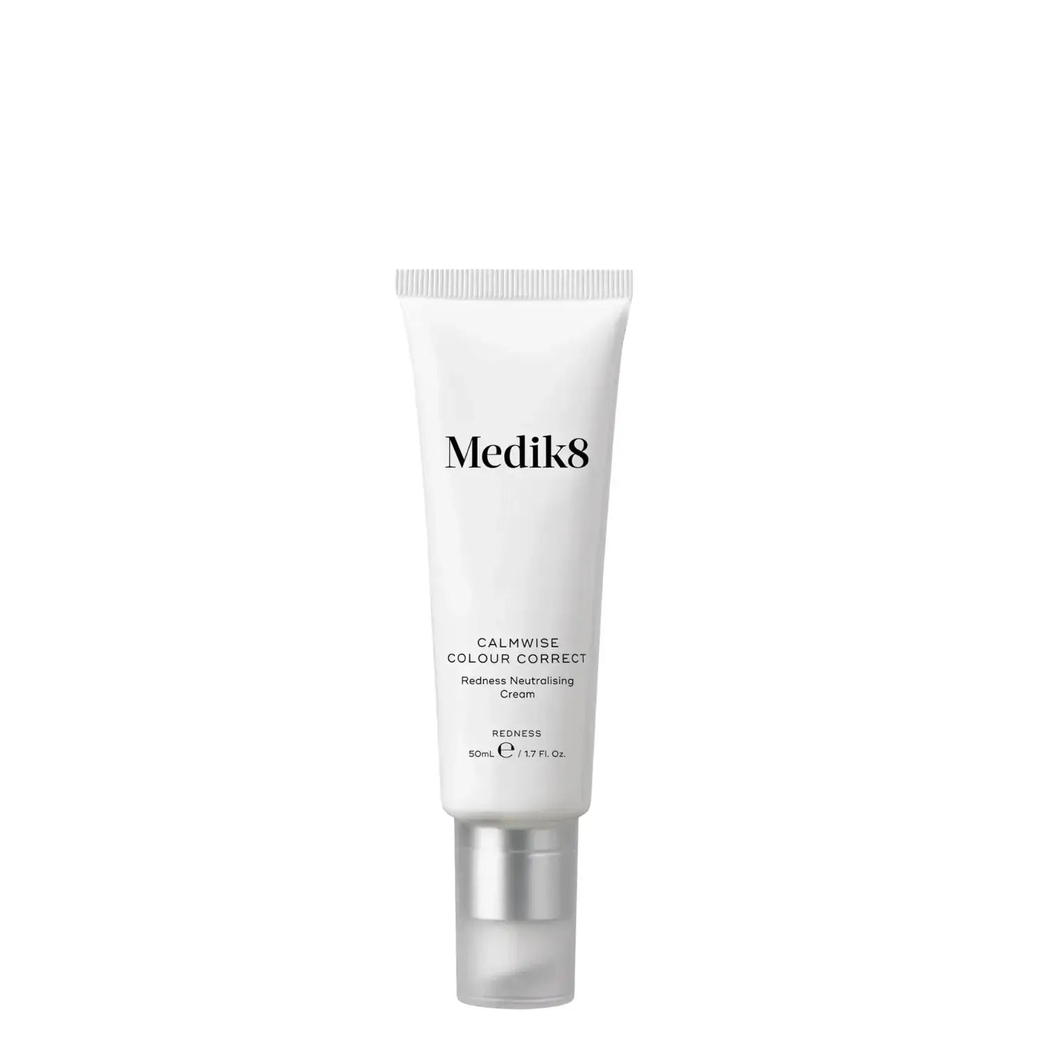 Medik8 Calmwise™ Colour Correct tube showcasing its redness neutralising properties in a sleek design.